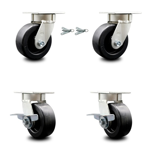 5 Inch Kingpinless Polyolefin Wheel Caster Swivel Locks 2 Brakes SCC, 2PK